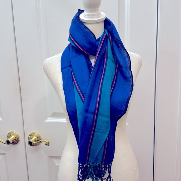 Vintage striped scarf. Silk and Cotton. - Picture 6 of 7